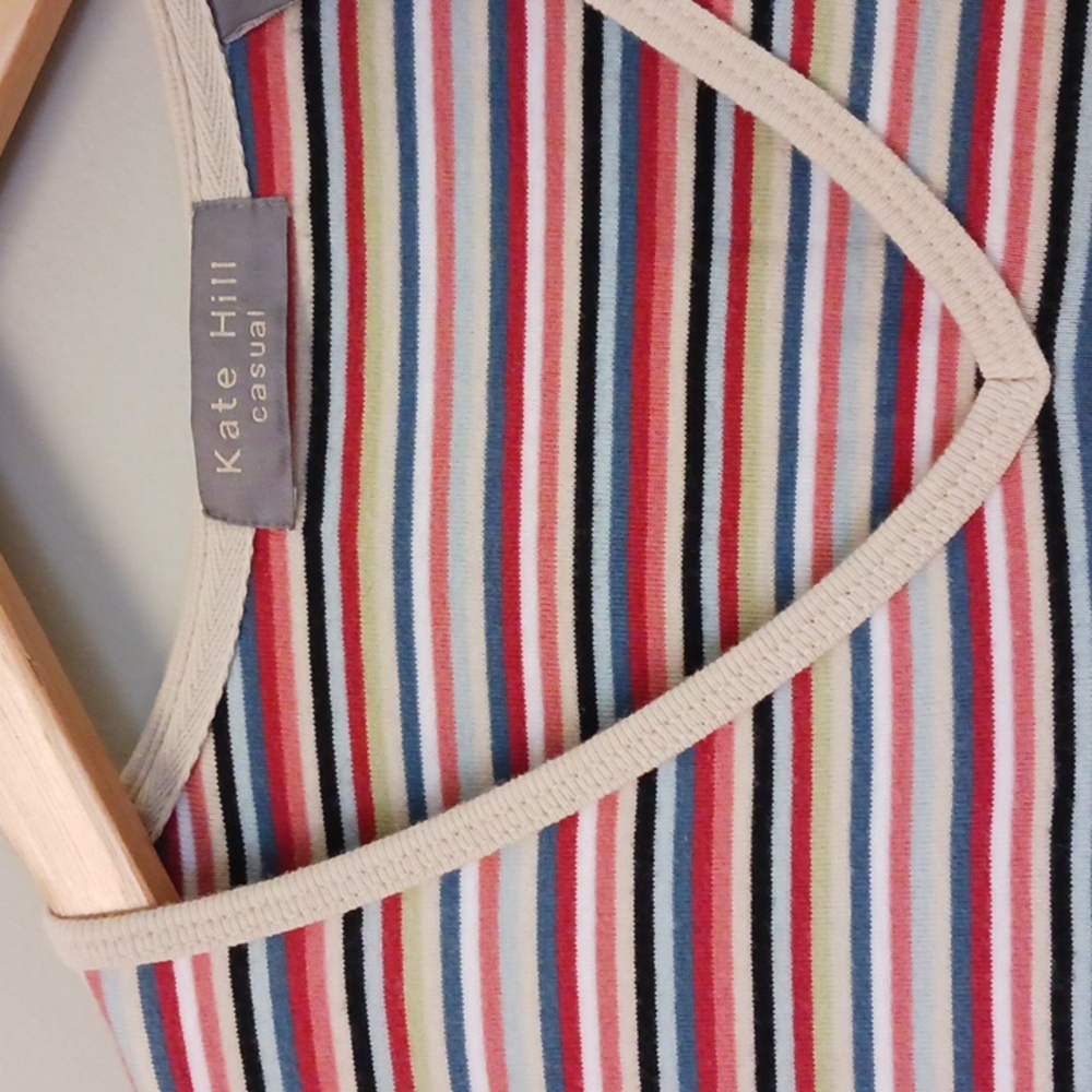 Kate Hill V- Neck Cotton Striped Short Sleeve T-shirt Size XL - Picture 4 of 10
